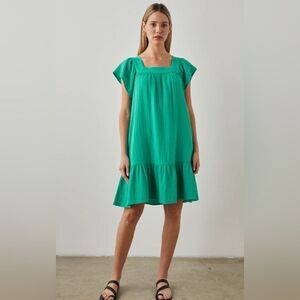 RAILS Everdeen Dress Organic Cotton Green Ruffled Sleeves Sz Medium